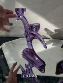 2 double light Taper Candlesticks Candle holder crystal glass Purple Alexandrite