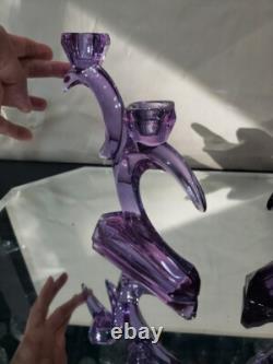 2 double light Taper Candlesticks Candle holder crystal glass Purple Alexandrite