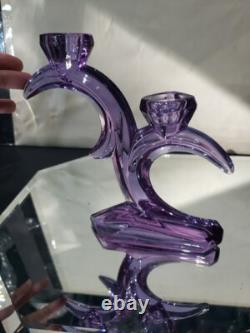 2 double light Taper Candlesticks Candle holder crystal glass Purple Alexandrite