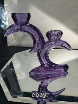 2 double light Taper Candlesticks Candle holder crystal glass Purple Alexandrite