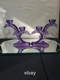 2 double light Taper Candlesticks Candle holder crystal glass Purple Alexandrite
