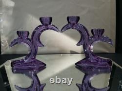 2 double light Taper Candlesticks Candle holder crystal glass Purple Alexandrite