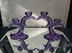 2 double light Taper Candlesticks Candle holder crystal glass Purple Alexandrite