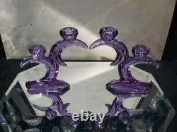 2 double light Taper Candlesticks Candle holder crystal glass Purple Alexandrite