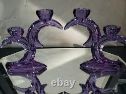 2 double light Taper Candlesticks Candle holder crystal glass Purple Alexandrite