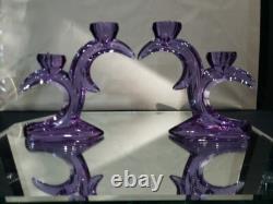 2 double light Taper Candlesticks Candle holder crystal glass Purple Alexandrite