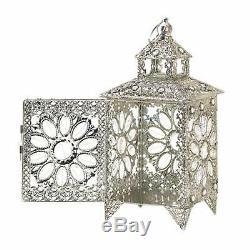 2 silver jewel gem crystal flower bling clusters Moroccan Lantern Candle holder