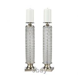 20 Inch Elegant Crystal Pillar Candle Holder Set of 2 made of Glass Metal in