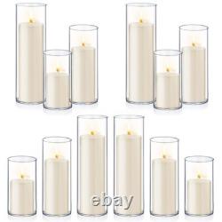 24 PCS Ivory White Pillar Candles Glass Candle Holders Cylinder Vases Homjoy