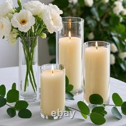 24 PCS Ivory White Pillar Candles Glass Candle Holders Cylinder Vases Homjoy