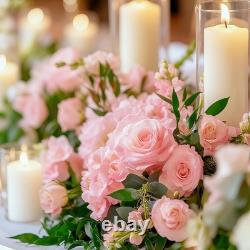 24 Pcs White Pillar Candles and Glass Cylinder Vases Clear Glass Pillar Candle H