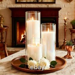 24 Pcs White Pillar Candles and Glass Cylinder Vases Clear Glass Pillar Candle H