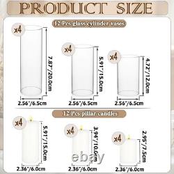 24 Pcs White Pillar Candles and Glass Cylinder Vases Clear Glass Pillar Candle H