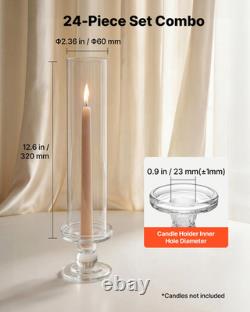 24PCS Glass Taper Candle Holders 12.6in Hurricane Cylinders Wedding Decor