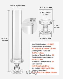 24PCS Glass Taper Candle Holders 12.6in Hurricane Cylinders Wedding Decor