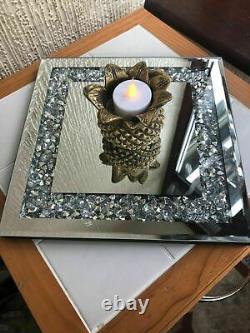 25x25cm SQUARE JEWELLED DIAMANTE MIRRORED CANDLE PLATE TEALIGHT HOLDER MIRROR