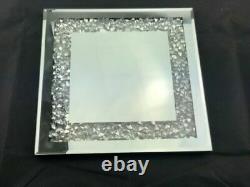 25x25cm SQUARE JEWELLED DIAMANTE MIRRORED CANDLE PLATE TEALIGHT HOLDER MIRROR