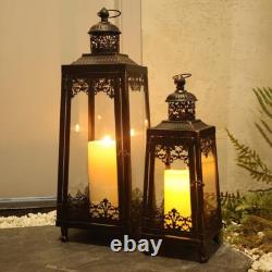 2Pack Extra Large Outdoor Lanterns, 25 Black Flameless Candle Holders Decora