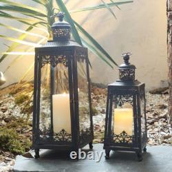 2Pack Extra Large Outdoor Lanterns, 25 Black Flameless Candle Holders Decora