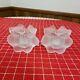 2x Lalique France Crystal 3 Anemone Flower Candlestick Candleholders Signed