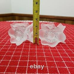 2X Lalique France Crystal 3 Anemone Flower Candlestick Candleholders Signed