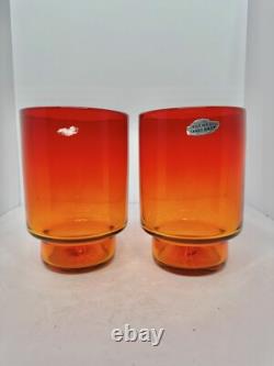2pc HTF Vintage MCM Blenko Glass 7012s Hurricane Candle Holders Tangerine