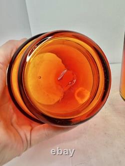 2pc HTF Vintage MCM Blenko Glass 7012s Hurricane Candle Holders Tangerine