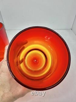 2pc HTF Vintage MCM Blenko Glass 7012s Hurricane Candle Holders Tangerine