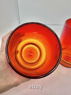 2pc HTF Vintage MCM Blenko Glass 7012s Hurricane Candle Holders Tangerine