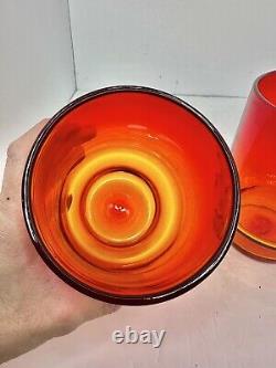 2pc HTF Vintage MCM Blenko Glass 7012s Hurricane Candle Holders Tangerine