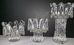 3 Kosta Boda Sunflower Glass Candle Holders Göran Wärff Sweden Mid Century MCM