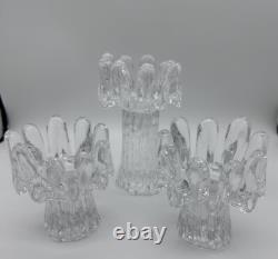 3 Kosta Boda Sweden Heavy Glass Candle Holders Sunflower Ice Goran Warff MCM