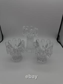 3 Kosta Boda Sweden Heavy Glass Candle Holders Sunflower Ice Goran Warff MCM