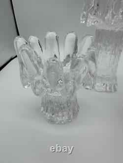 3 Kosta Boda Sweden Heavy Glass Candle Holders Sunflower Ice Goran Warff MCM