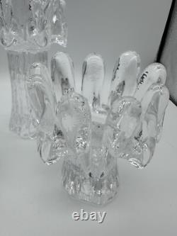 3 Kosta Boda Sweden Heavy Glass Candle Holders Sunflower Ice Goran Warff MCM