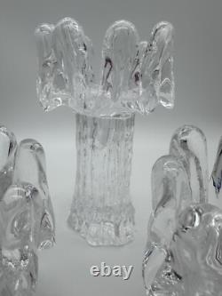 3 Kosta Boda Sweden Heavy Glass Candle Holders Sunflower Ice Goran Warff MCM