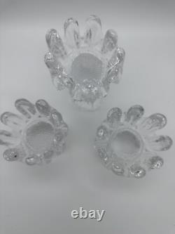 3 Kosta Boda Sweden Heavy Glass Candle Holders Sunflower Ice Goran Warff MCM