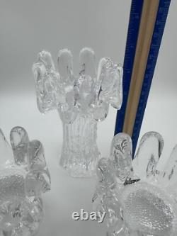 3 Kosta Boda Sweden Heavy Glass Candle Holders Sunflower Ice Goran Warff MCM