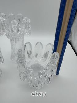 3 Kosta Boda Sweden Heavy Glass Candle Holders Sunflower Ice Goran Warff MCM