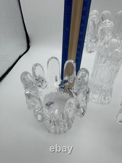 3 Kosta Boda Sweden Heavy Glass Candle Holders Sunflower Ice Goran Warff MCM