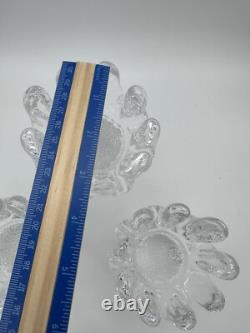 3 Kosta Boda Sweden Heavy Glass Candle Holders Sunflower Ice Goran Warff MCM