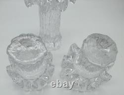 3 Kosta Boda Sweden Heavy Glass Candle Holders Sunflower Ice Goran Warff MCM