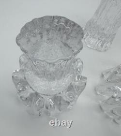 3 Kosta Boda Sweden Heavy Glass Candle Holders Sunflower Ice Goran Warff MCM