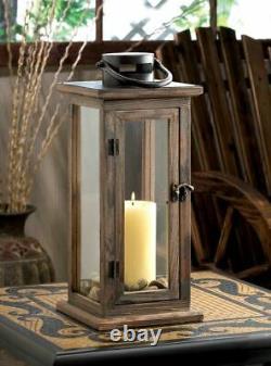 3 Large 16 Tall Wood & Metal Candle Holder Lantern Lamp Outdoor Terrace Patio