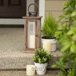 3 Large 16 Tall Wood & Metal Candle Holder Lantern Lamp Outdoor Terrace Patio