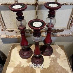 3 Large 2-18 &1 15 Pillar Candle Holders Ornate Heavy Resin Withglass Globes EUC