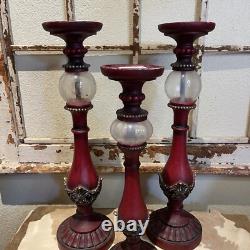 3 Large 2-18 &1 15 Pillar Candle Holders Ornate Heavy Resin Withglass Globes EUC