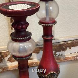 3 Large 2-18 &1 15 Pillar Candle Holders Ornate Heavy Resin Withglass Globes EUC