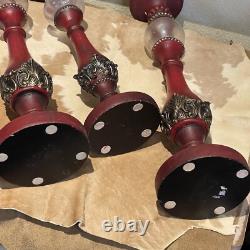 3 Large 2-18 &1 15 Pillar Candle Holders Ornate Heavy Resin Withglass Globes EUC