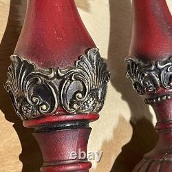 3 Large 2-18 &1 15 Pillar Candle Holders Ornate Heavy Resin Withglass Globes EUC